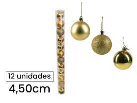 Pack 12 esferas 4-5cm doradas tubo